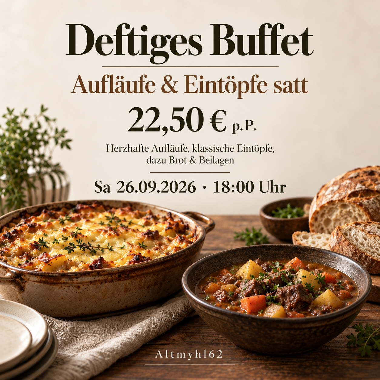 Deftiges Buffet – Aufläufe & Eintöpfe satt am 26.09.2026